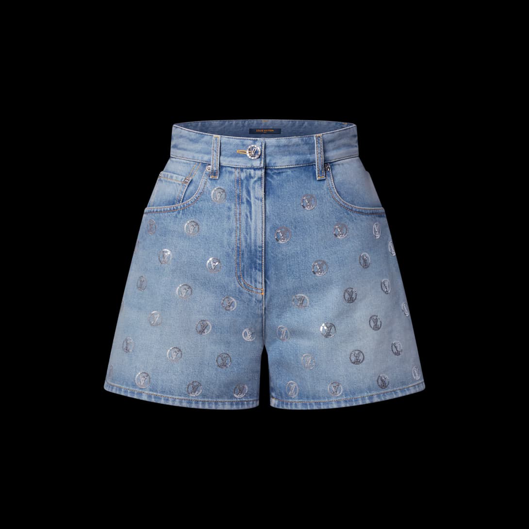 Signature Sequin Denim Shorts — front